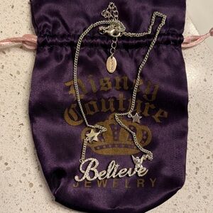 Disney Sterling Silver 925 Believe' Necklace with Star Charms